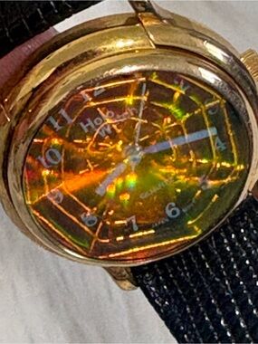 Gold-Tone Watch with Iridescent Holographic Dial - Unknown Brand